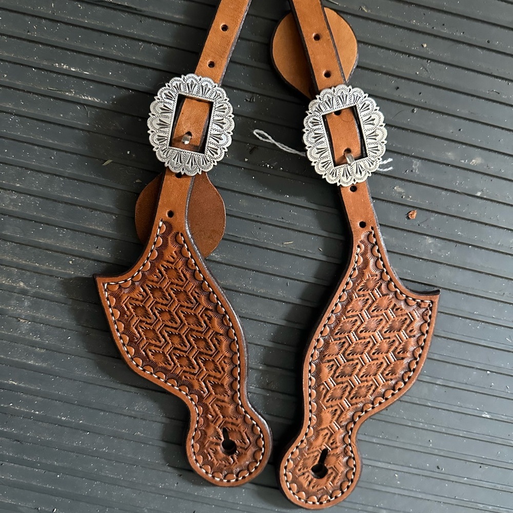 Brown Leather Spur Straps with Silver Buckles